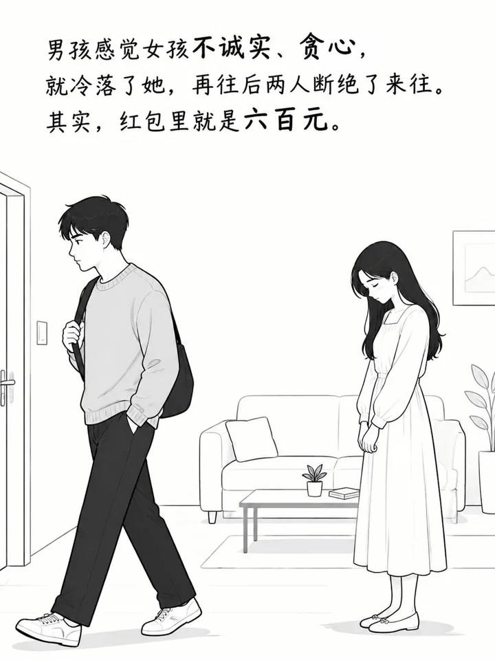 妈妈试探女孩人品的图文故事线稿绘本插画 第 5 段