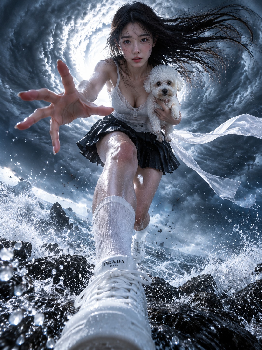 超写实电影感奇幻少女奔跑 AI 绘画提示词