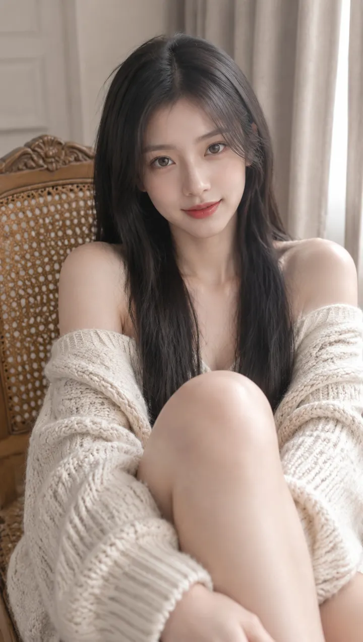 暖调窗光室内人像 AI 提示词，柔和写实女性半身照