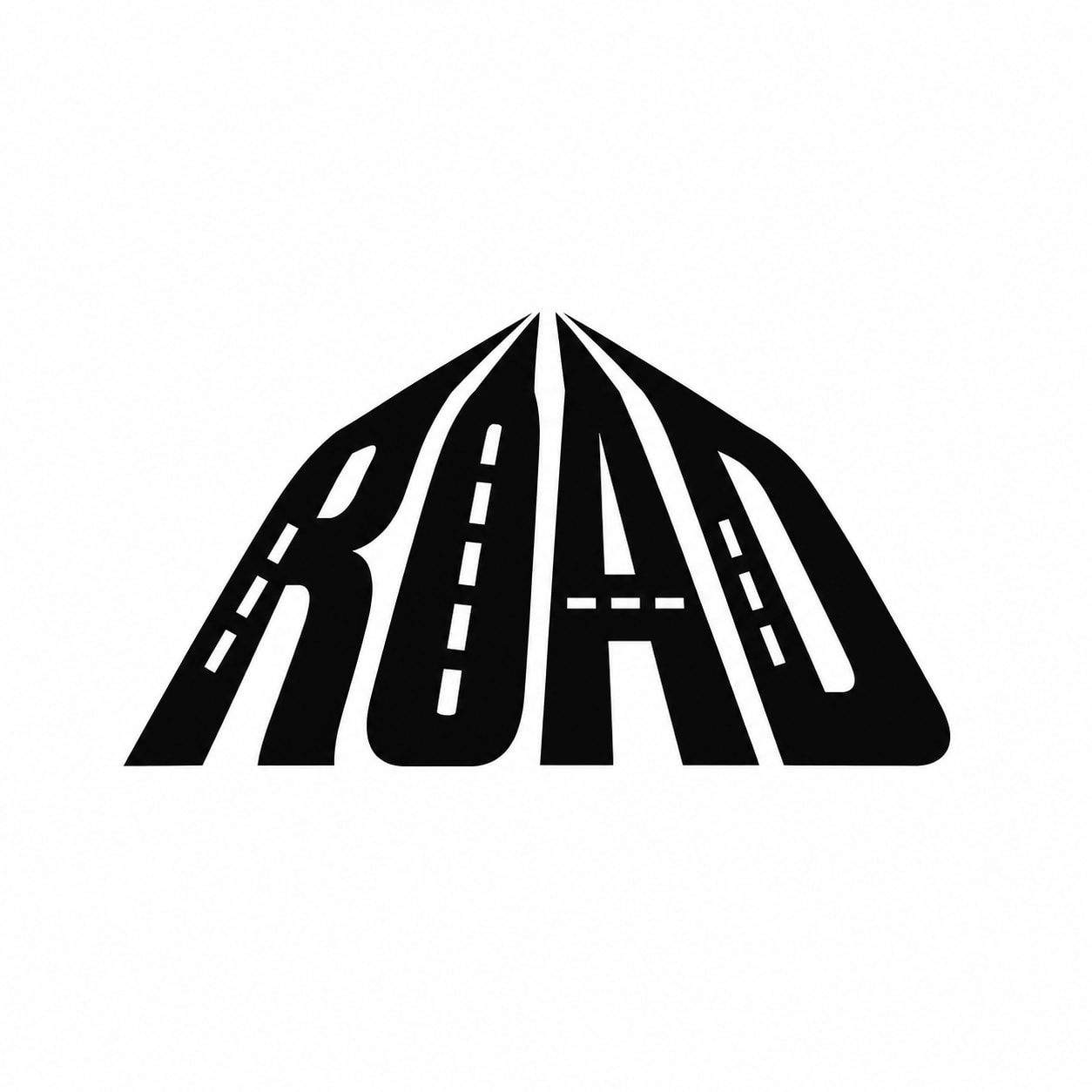 黑白极简字体标志AI提示词 ROAD字母透视公路负空间设计