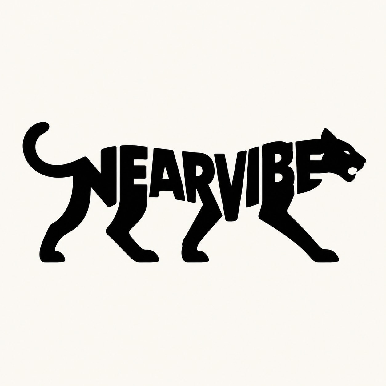 极简负空间字体Logo设计AI提示词，NEARVIBE猛兽剪影