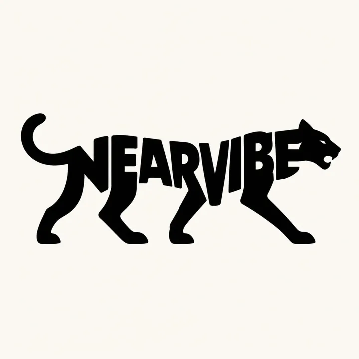 极简负空间字体Logo设计AI提示词，NEARVIBE猛兽剪影