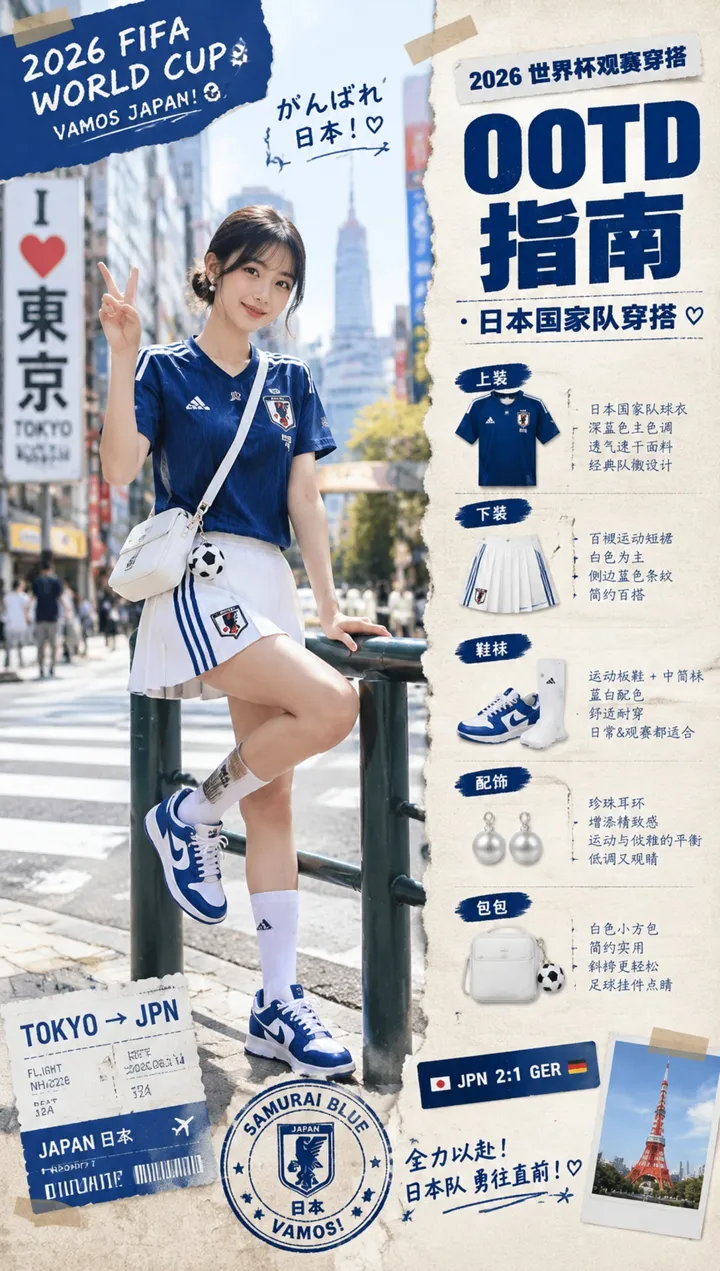 日系杂志拼贴风世界杯观赛穿搭AI提示词
