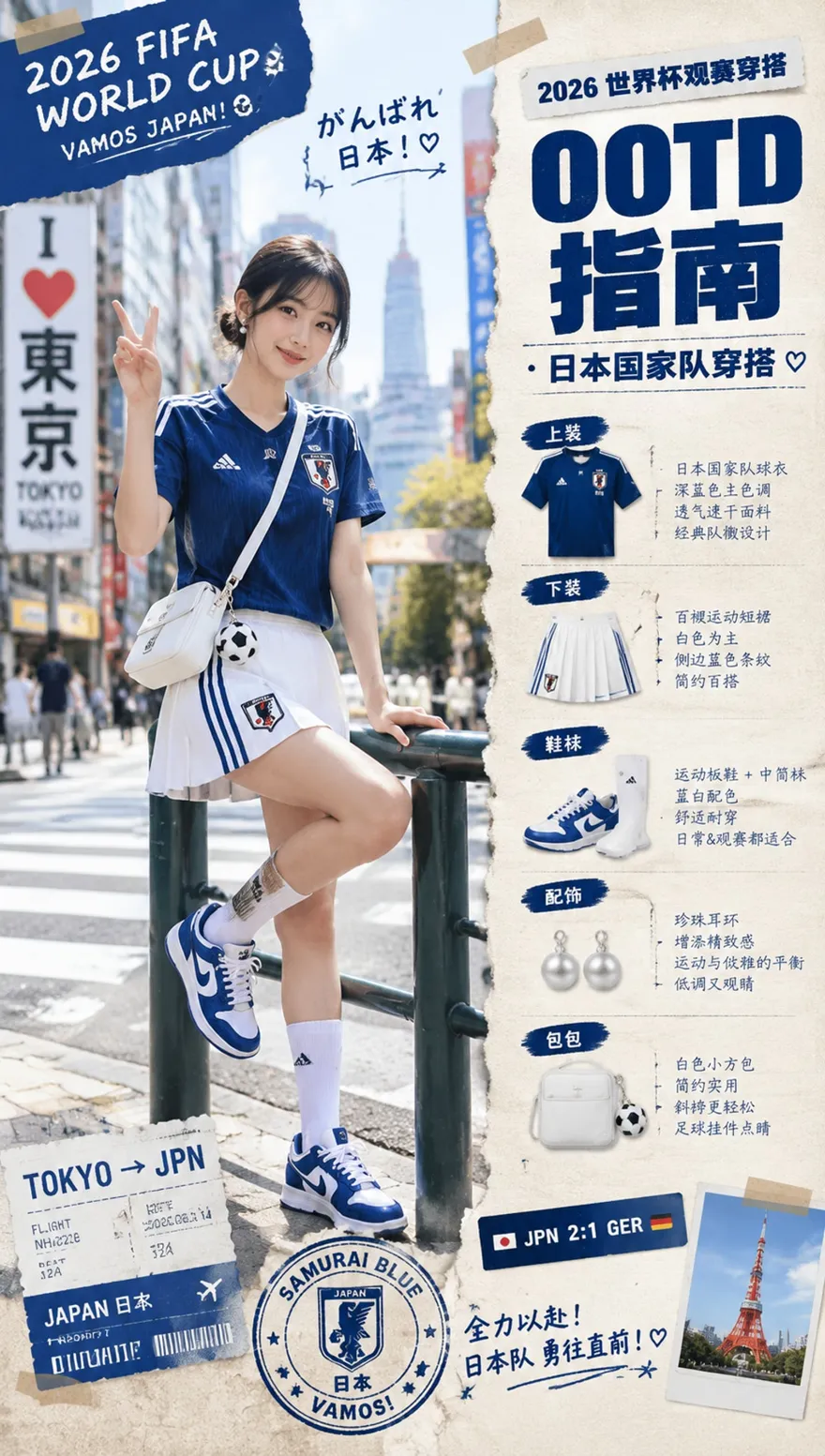 日系杂志拼贴风世界杯观赛穿搭AI提示词