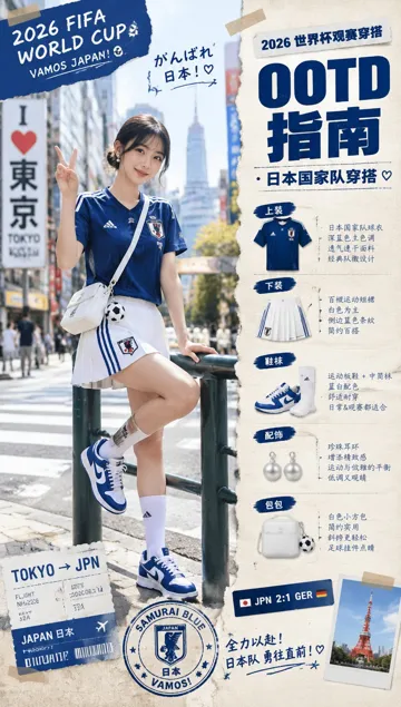 日系杂志拼贴风世界杯观赛穿搭AI提示词