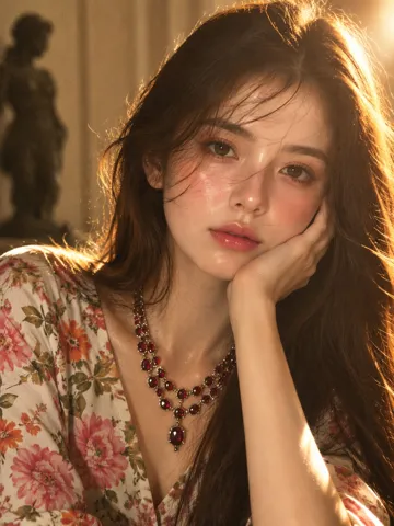 暖调复古胶片人像特写 AI 绘画提示词