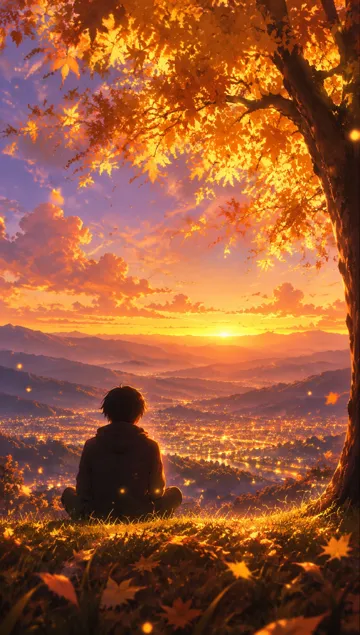 日系动漫逆光山谷少年场景 AI 绘画提示词