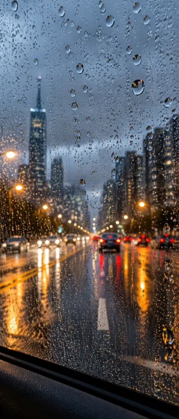 雨夜车窗视角城市街景写实摄影AI提示词