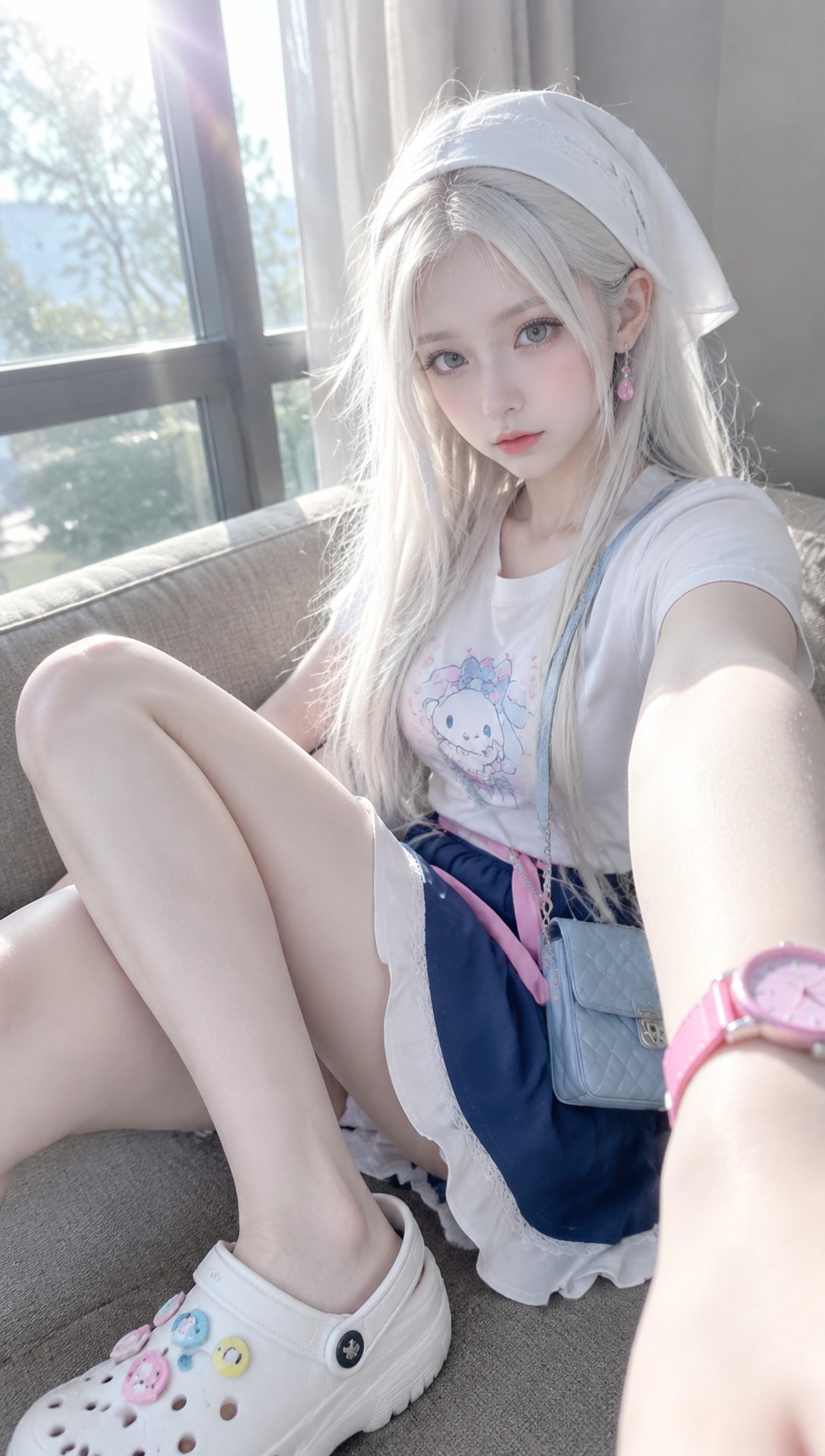 写实摄影风银发少女室内角色扮演人像 AI 提示词