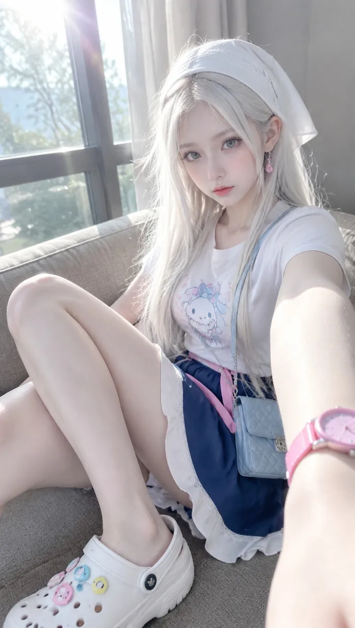 写实摄影风银发少女室内角色扮演人像 AI 提示词