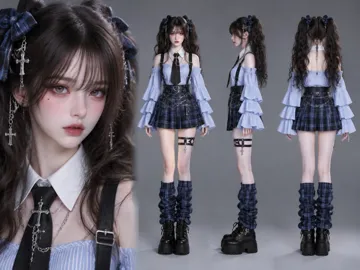 暗黑哥特学院风少女多视角角色设定图AI提示词
