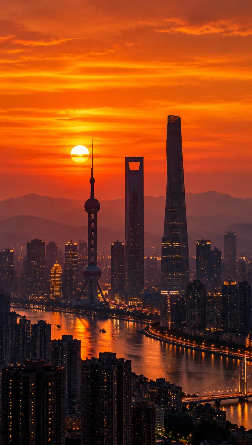 日落逆光城市天际线剪影摄影AI提示词