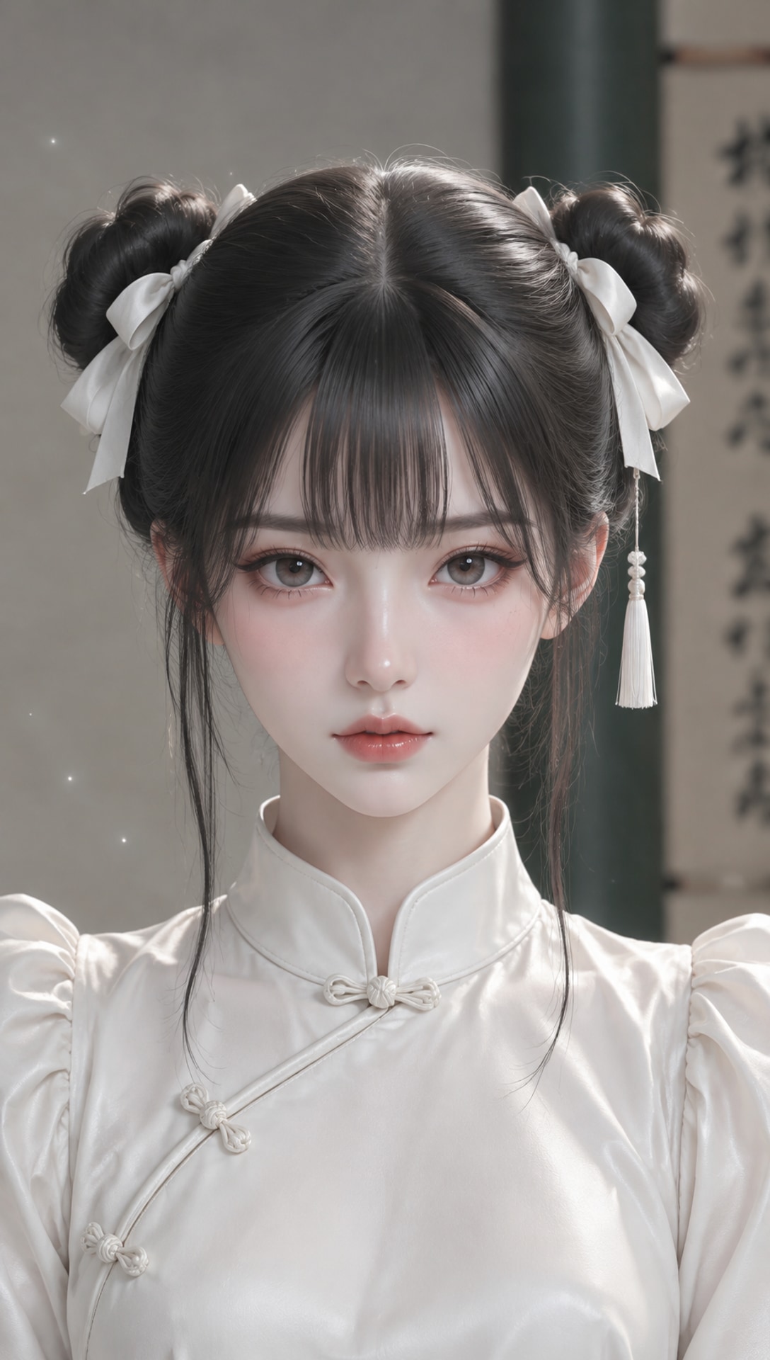 国风少女半身肖像 AI 提示词，三维渲染极简东方风