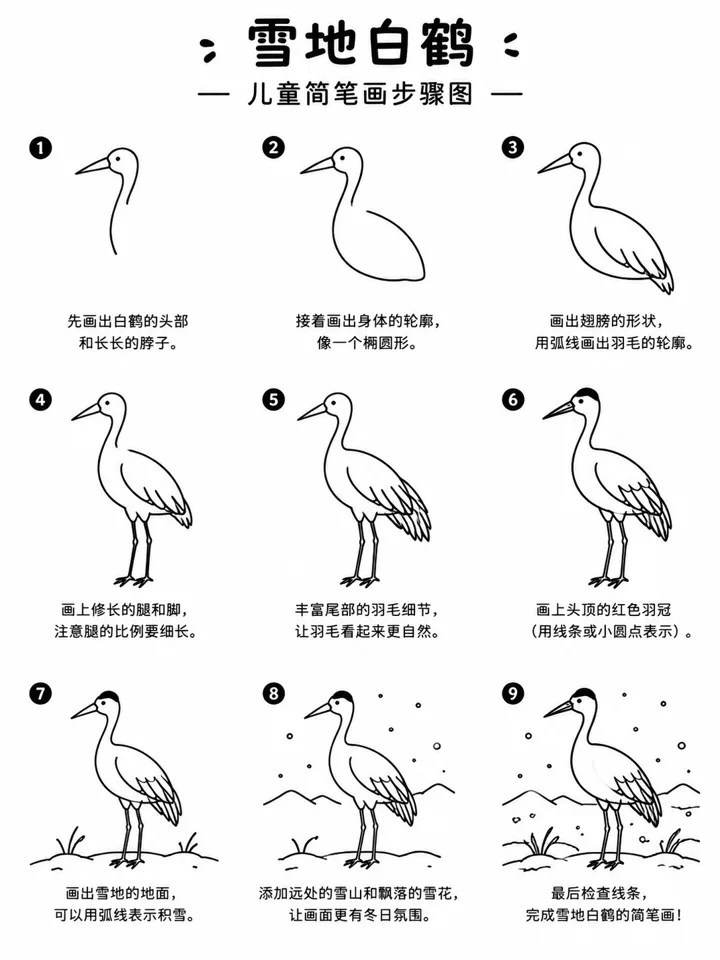 雪地白鹤零基础简笔画手绘入门