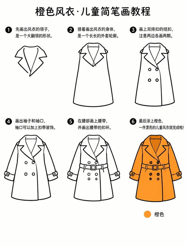 简单简笔画图片与步骤：橙色风衣