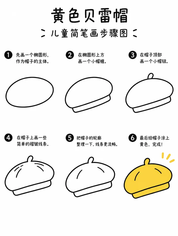一看就会的黄色贝雷帽简笔画