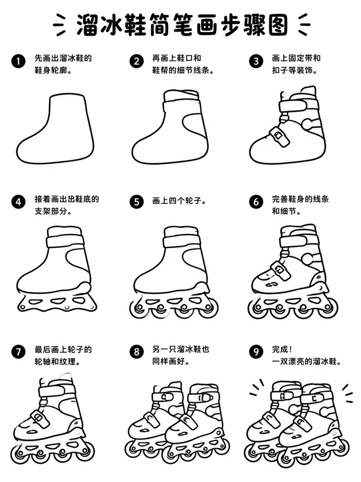 小学生简笔画一步步描出溜冰鞋