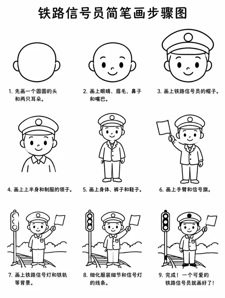 简单易学的简笔画铁路信号员