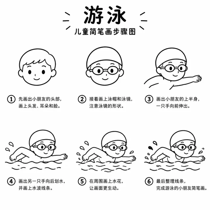 游泳线条简笔画 泳姿动态轻松勾勒