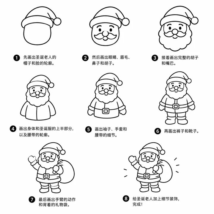 圣诞老人简笔画步骤图，软萌画风一学就上手
