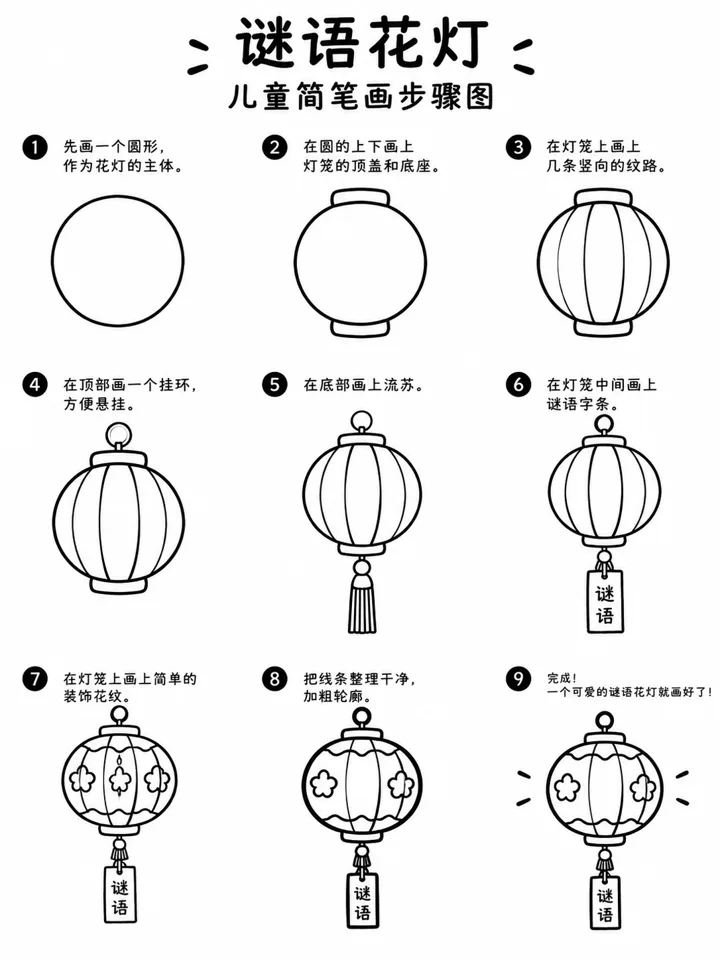简笔画图片大全：彩绘谜语花灯小集