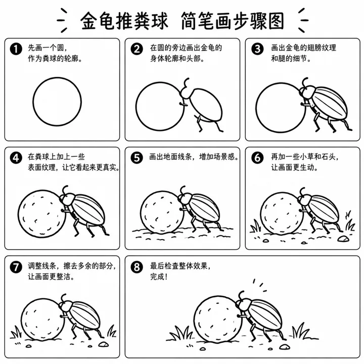 简笔画图片大全里藏着勤快金龟推粪球