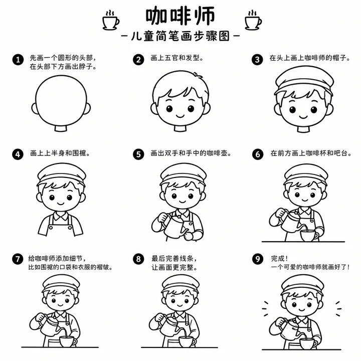 咖啡师宝宝简笔画 零基础也能勾出萌萌造型
