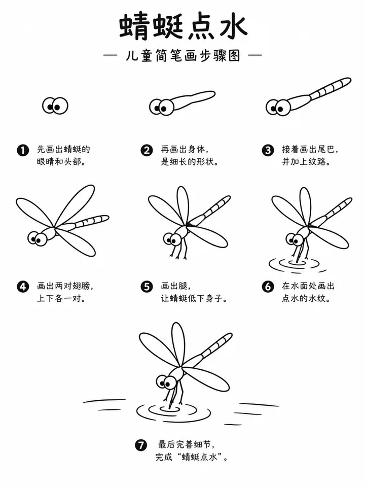蜻蜓点水儿童简笔画 轻盈一画就会