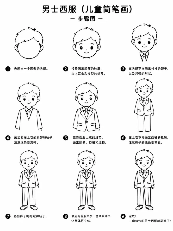 小学生简笔画挺拔利落的男士西服