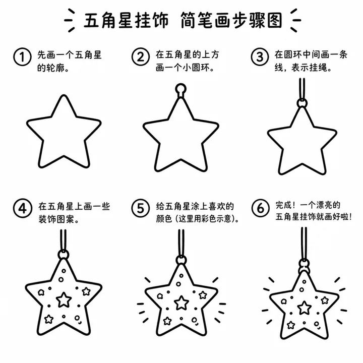 宝宝简笔画装饰五角星挂饰小教程