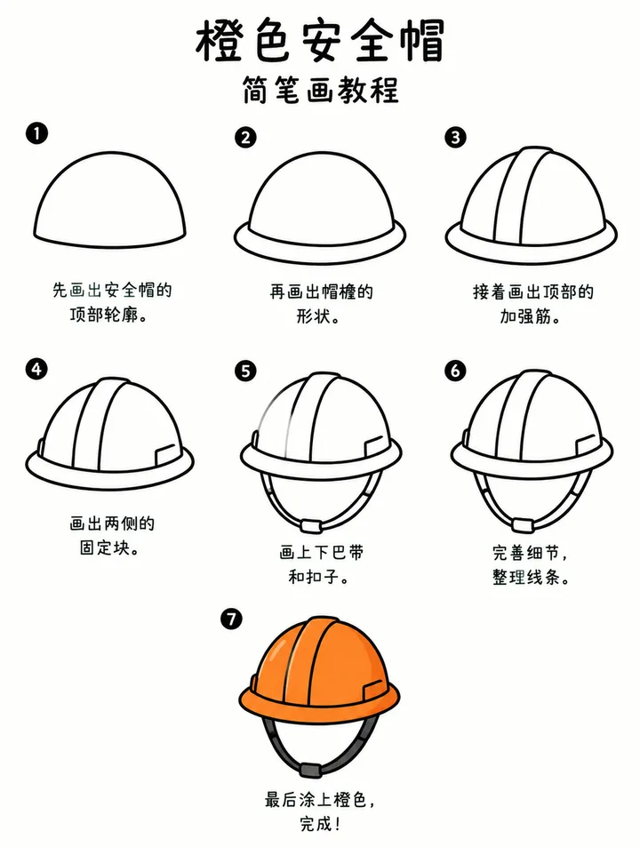 橙色安全帽简笔画图片与步骤